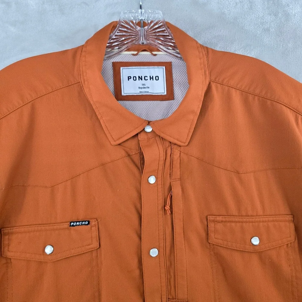 Poncho Shirt Mens 3XL Orange Short Sleeve Western Snap Performance Fishing